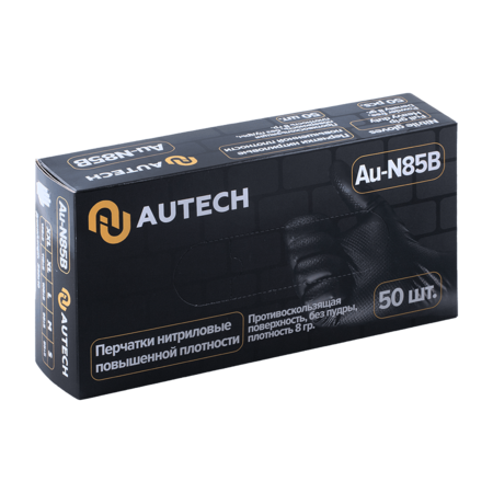 Au-N85B/M Сверхпрочные резиновые перчатки, нитриловые, чёрные, 50 шт. 8гр. Размер M